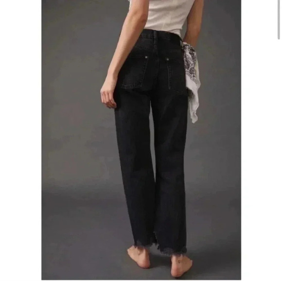 We The Free Denim - WE THE FREE Tapered Baggy High Rise Boyfriend Fit Raw Hem Jeans Black